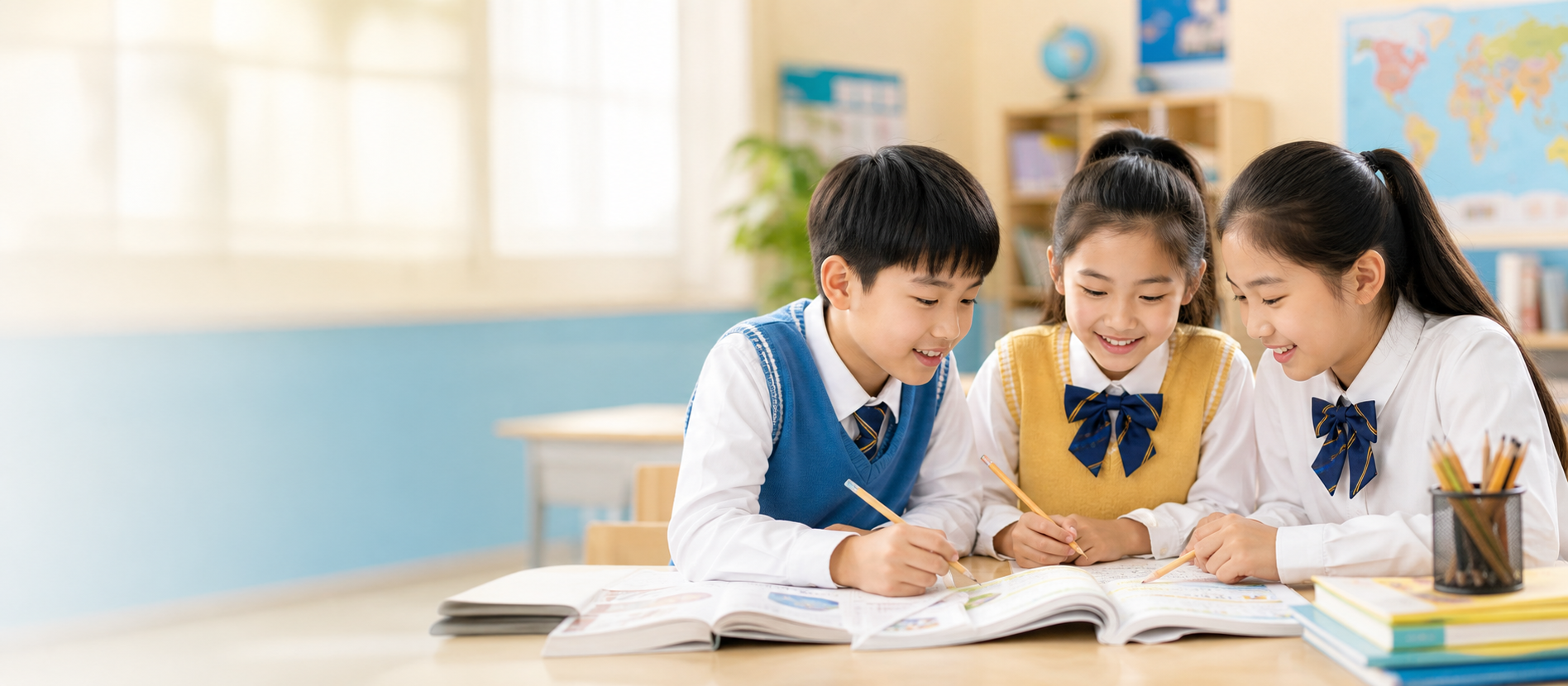 学生在教室里学习英语